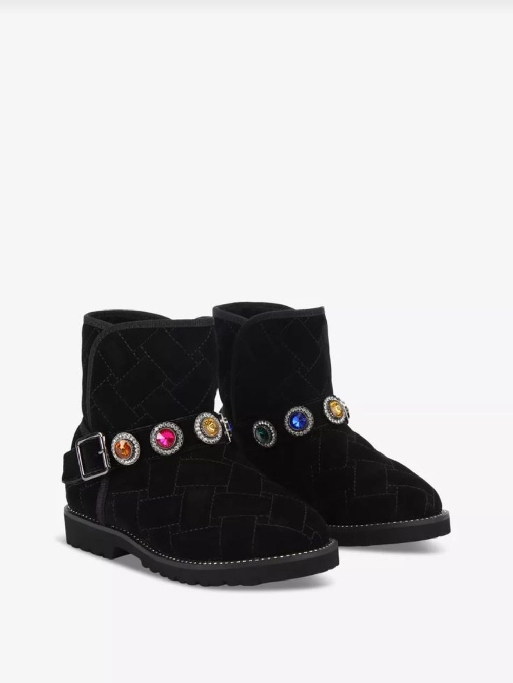 Kurt Geiger Black Suede Ankle Boots with Multicolored Gem Accents
